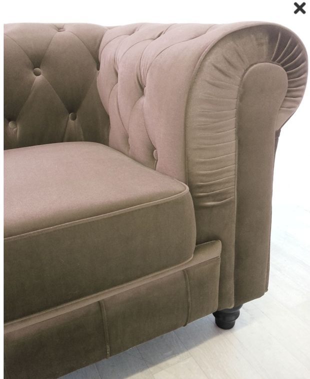 Canapé chesterfield 3 places velours taupe Itish - Photo n°3