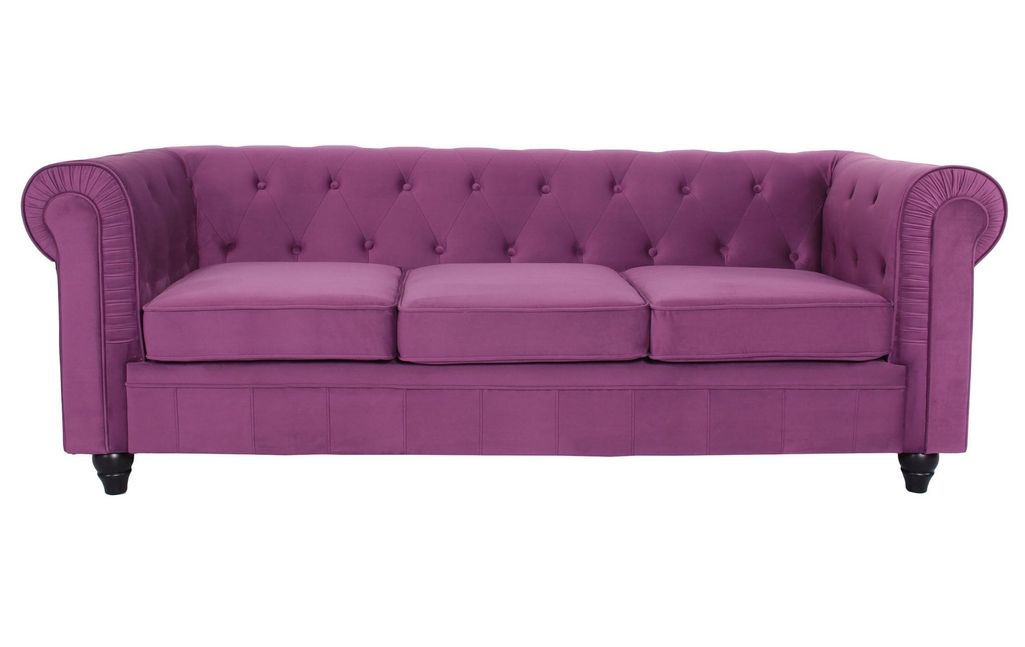 Canapé chesterfield 3 places velours violet Itish - Photo n°1