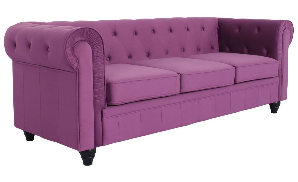 Canapé chesterfield 3 places velours violet Itish - Photo n°2