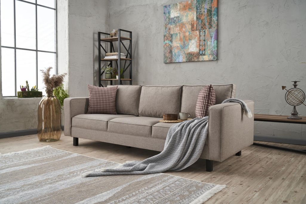 Canapé classique 3 places tissu beige clair Kalena 222 cm - Photo n°3