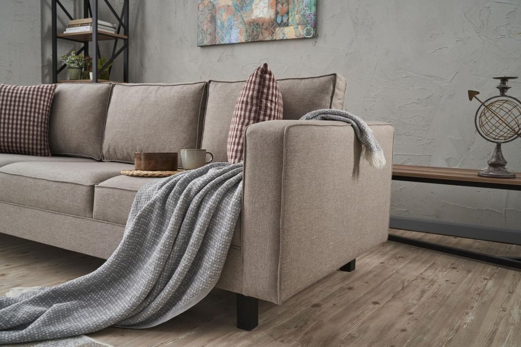 Canapé classique 3 places tissu beige clair Kalena 222 cm - Photo n°4