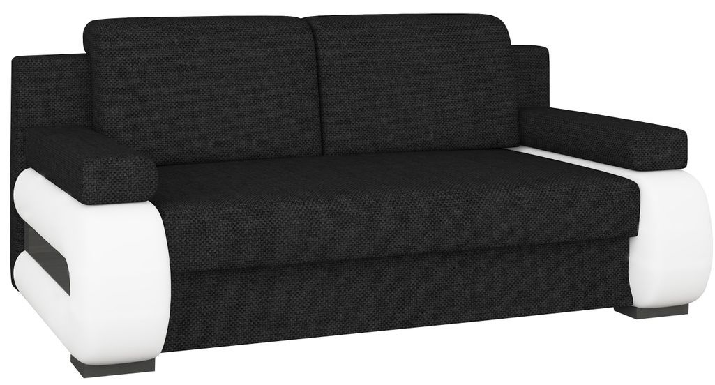 Canapé convertible 2 places tissu noir et simili cuir blanc Korina 202 cm - Photo n°1