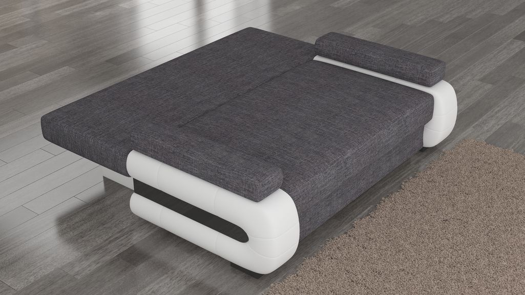 Canapé convertible 2 places tissu noir et simili cuir blanc Korina 202 cm - Photo n°4