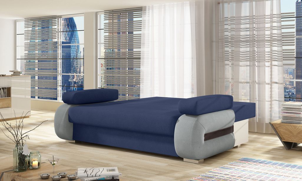Canapé convertible 2 places tissu noir et simili cuir blanc Korina 202 cm - Photo n°6
