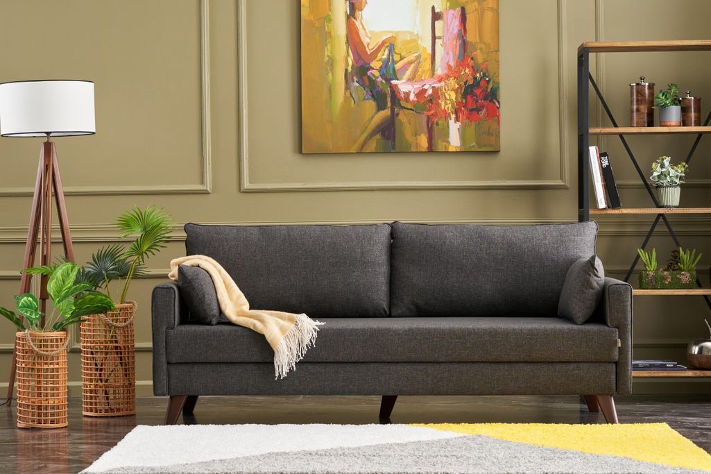 Canapé convertible 3 places tissu gris foncé Kandy 208 cm - Photo n°2