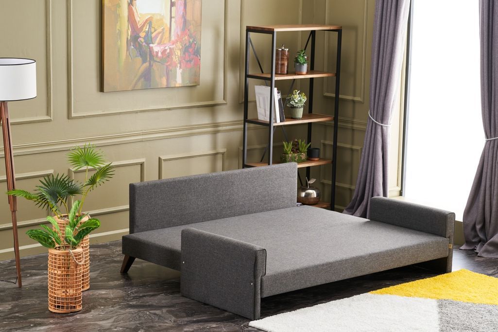 Canapé convertible 3 places tissu gris foncé Kandy 208 cm - Photo n°4