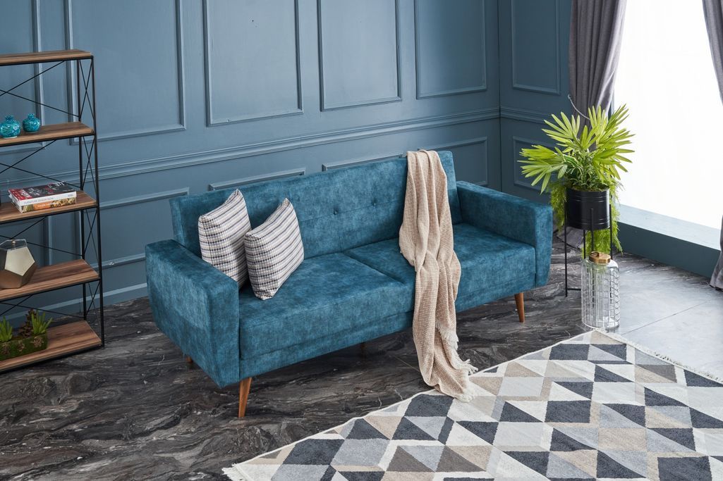 Canapé convertible 3 places tissu turquoise Spoka 218 cm - Photo n°3