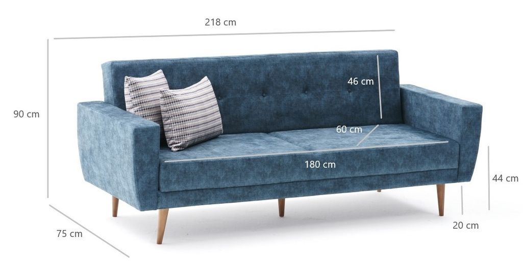 Canapé convertible 3 places tissu turquoise Spoka 218 cm - Photo n°6