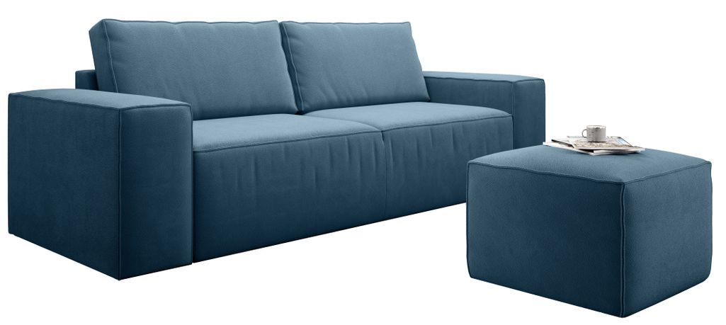 Canapé convertible 4 places tissu bleu canard Willace 260 cm - Photo n°1