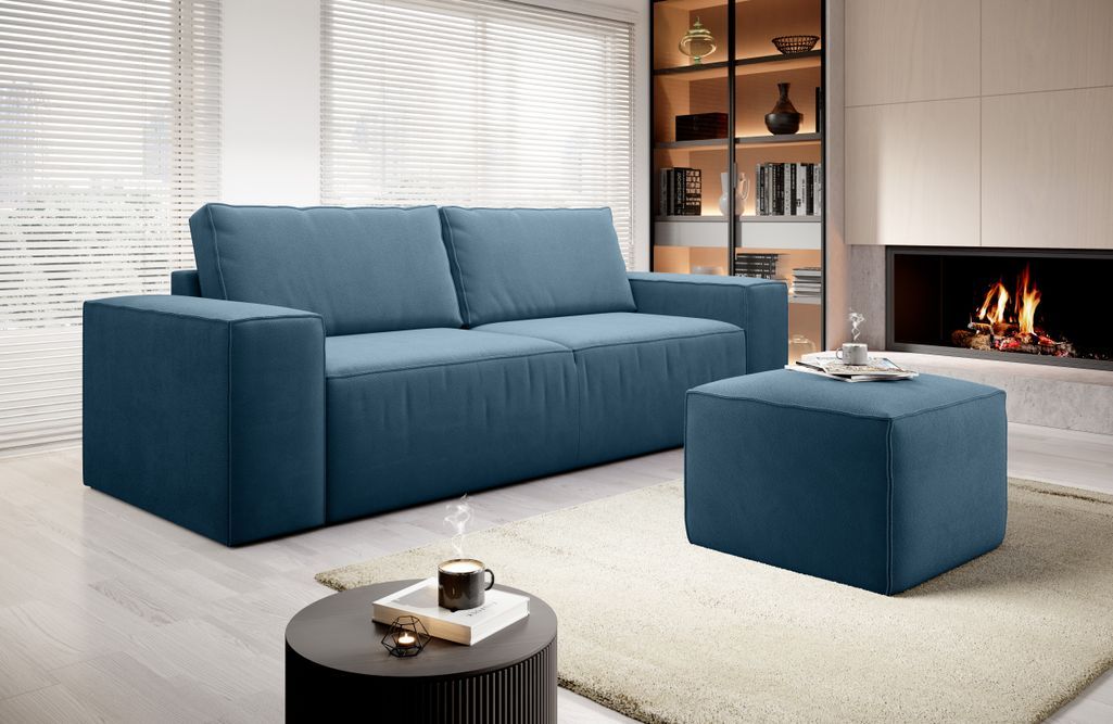 Canapé convertible 4 places tissu bleu canard Willace 260 cm - Photo n°2