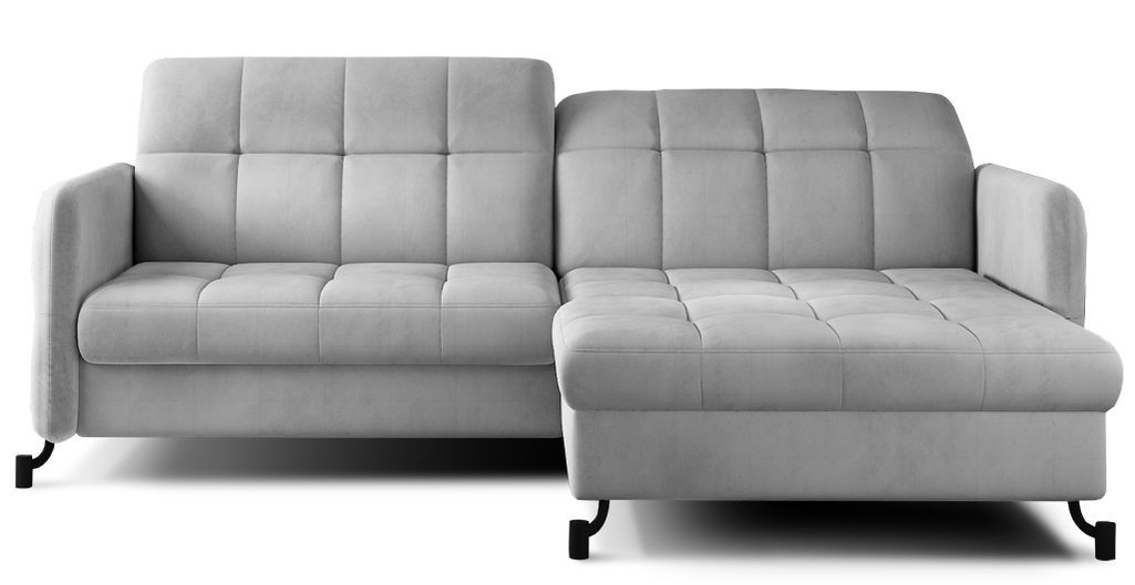 Canapé convertible angle droit avec têtières réglables velours matelassé gris clair Lory 225 cm - Photo n°1