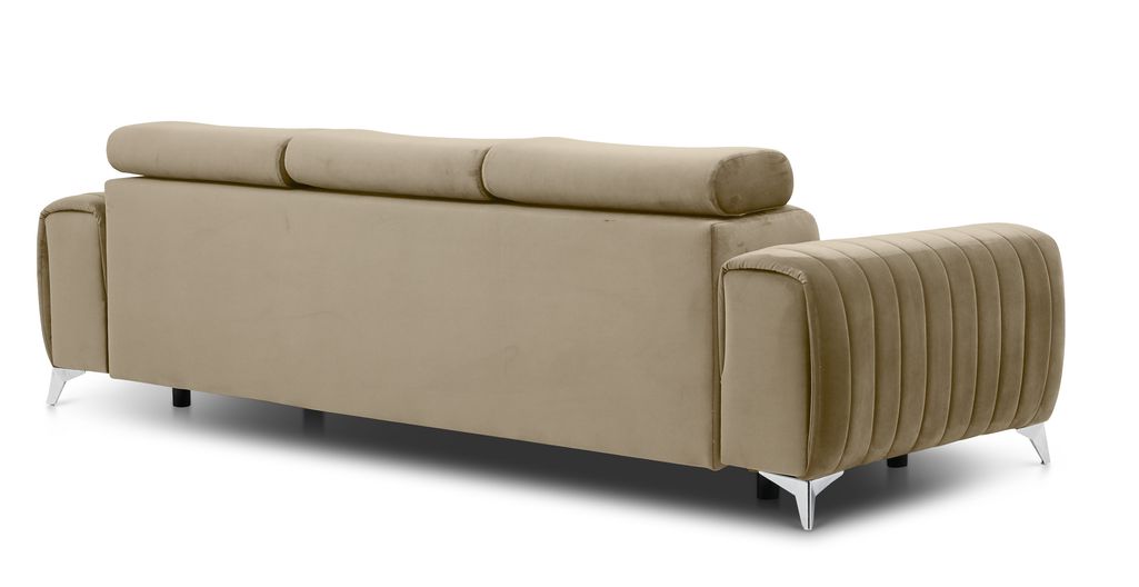 Canapé convertible avec appuis-tête réglables velours beige Lozan 261 cm - Photo n°5