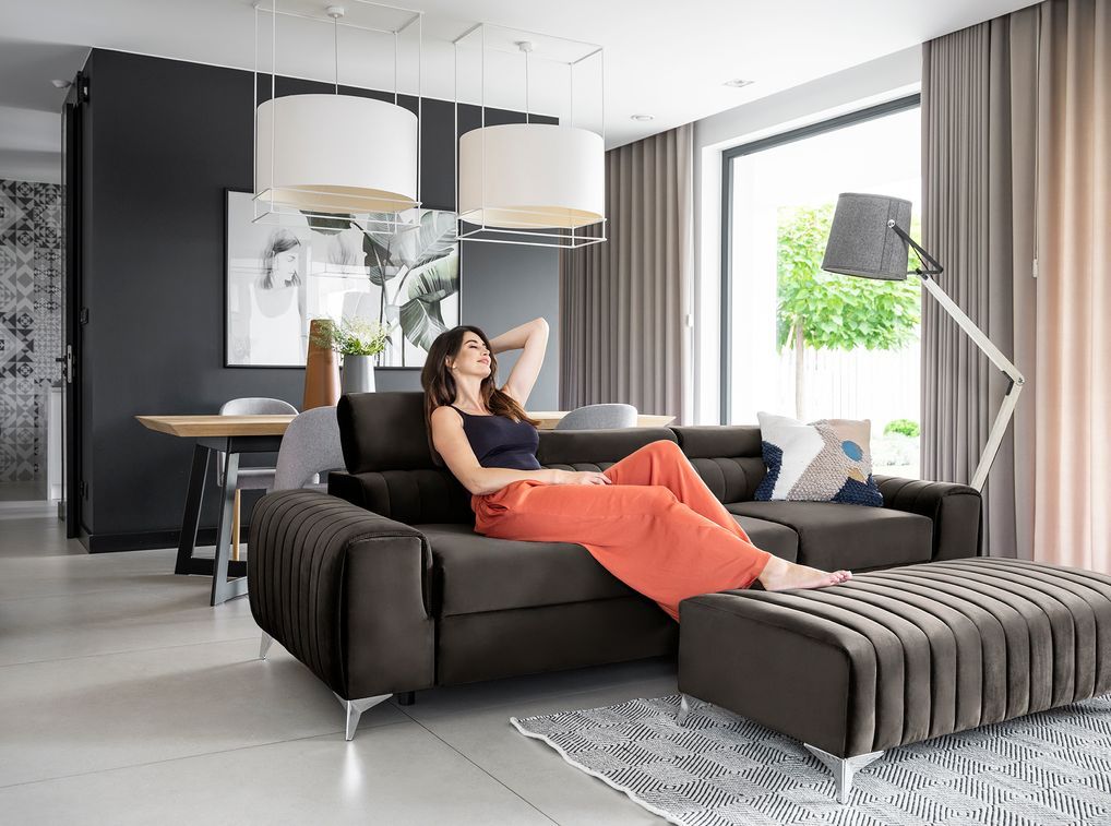 Canapé convertible avec appuis-tête réglables velours marron Lozan 261 cm - Photo n°13