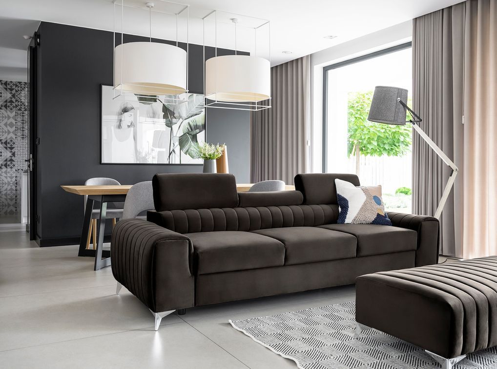 Canapé convertible avec appuis-tête réglables velours marron Lozan 261 cm - Photo n°16