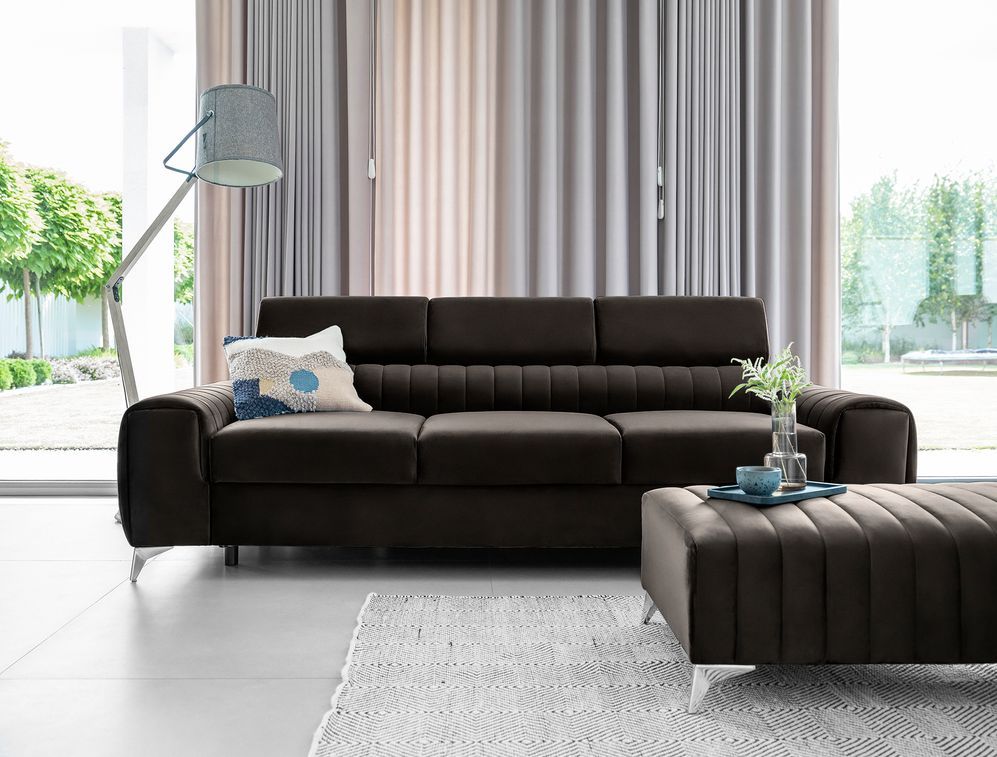 Canapé convertible avec appuis-tête réglables velours marron Lozan 261 cm - Photo n°17