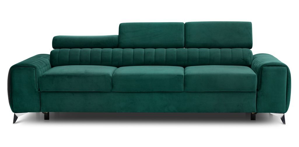 Canapé convertible avec appuis-tête réglables velours vert Lozan 261 cm - Photo n°1