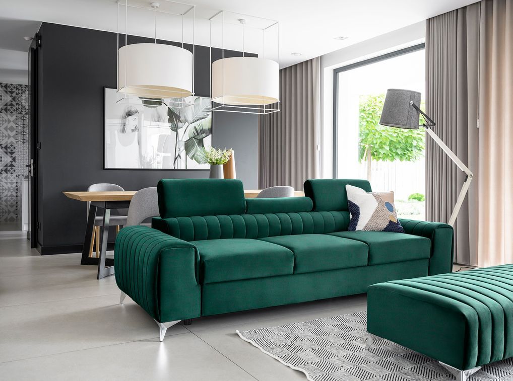 Canapé convertible avec appuis-tête réglables velours vert Lozan 261 cm - Photo n°18