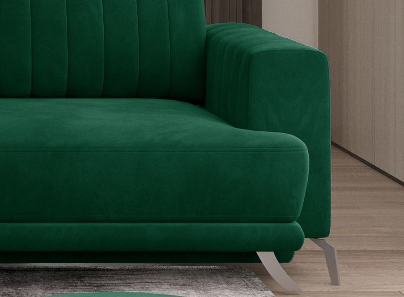 Canapé convertible design 3/4 places tissu vert et pieds acier chromé Eliza 250 cm - Photo n°2