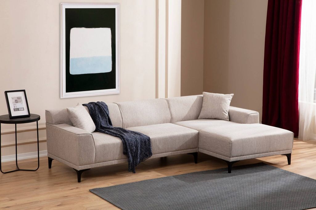 Canapé d'angle à droite moderne en tissu blanc avec 2 coussin Tivano 250 cm - Photo n°4