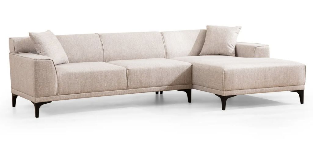 Canapé d'angle à droite moderne en tissu blanc avec 2 coussin Tivano 250 cm - Photo n°1
