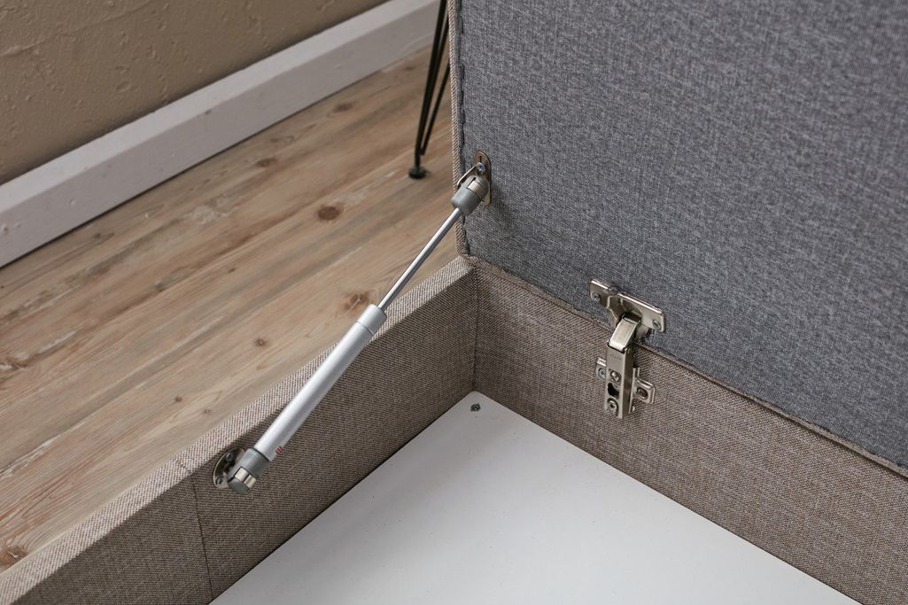 Canapé d'angle convertible avec pouf coffre tissu anthracite Melano 210 cm - Photo n°16