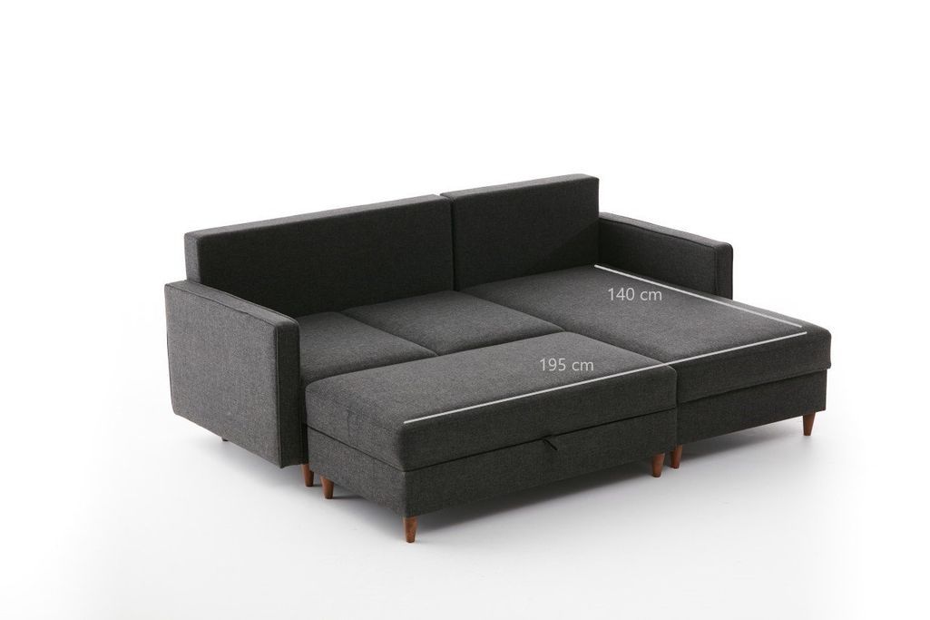 Canapé d'angle convertible avec pouf coffre tissu anthracite Melano 210 cm - Photo n°20