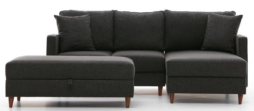 Canapé d'angle convertible avec pouf coffre tissu anthracite Melano 210 cm - Photo n°1