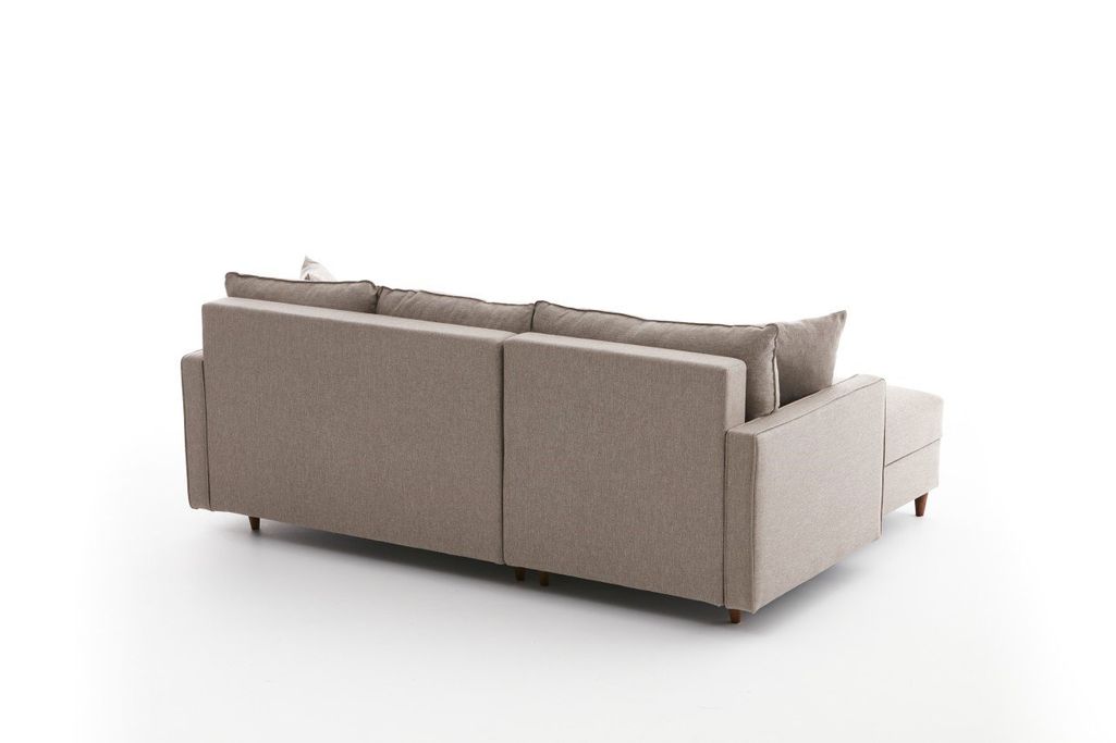 Canapé d'angle convertible avec pouf coffre tissu beige clair Melano 210 cm - Photo n°10
