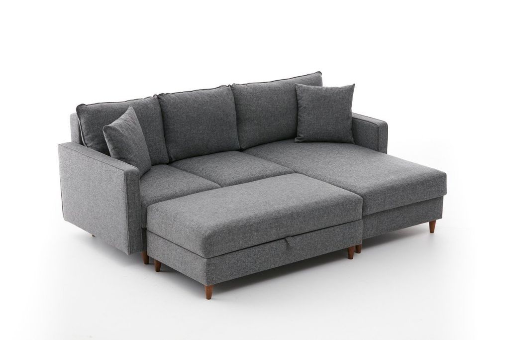 Canapé d'angle convertible avec pouf coffre tissu gris Melano 210 cm - Photo n°18