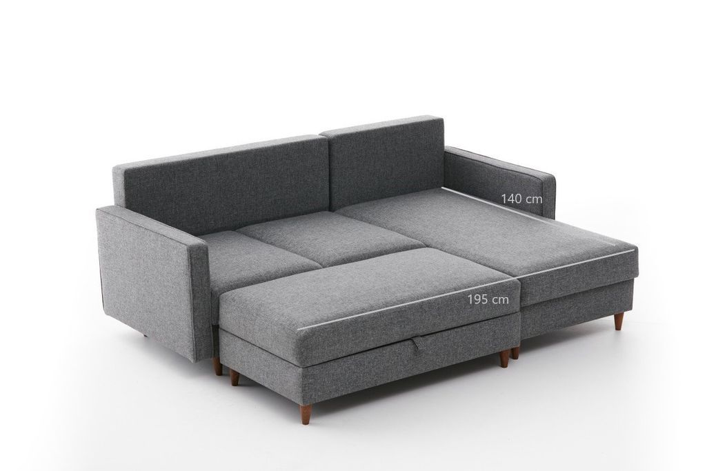 Canapé d'angle convertible avec pouf coffre tissu gris Melano 210 cm - Photo n°19