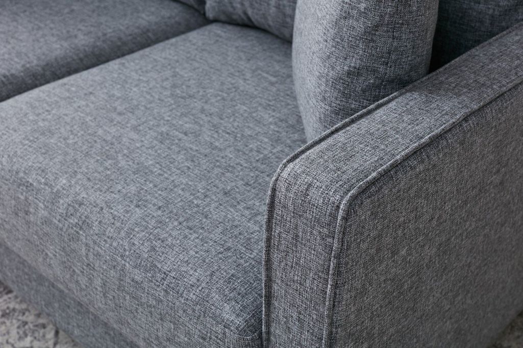 Canapé d'angle convertible avec pouf coffre tissu gris Melano 210 cm - Photo n°7