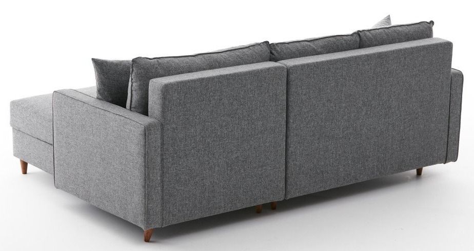 Canapé d'angle convertible avec pouf coffre tissu gris Melano 210 cm - Photo n°9