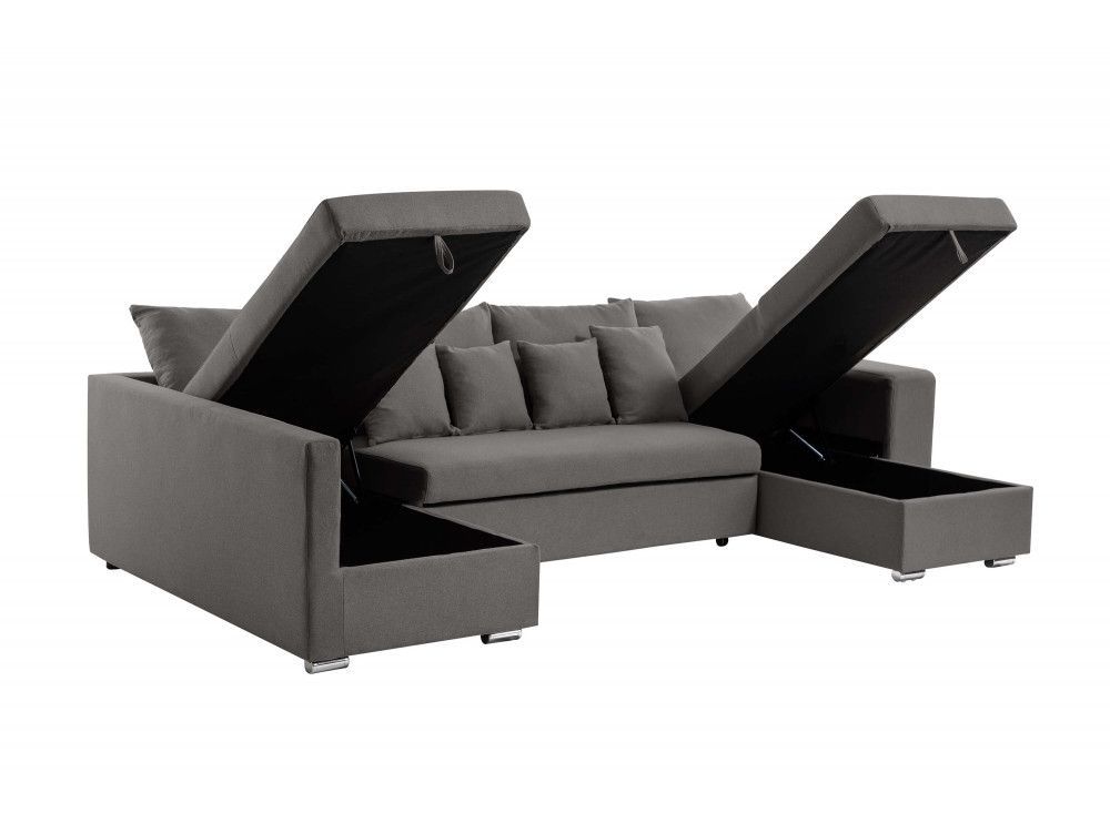 Canapé d’angle convertible et panoramique tissu gris Dina - Photo n°8