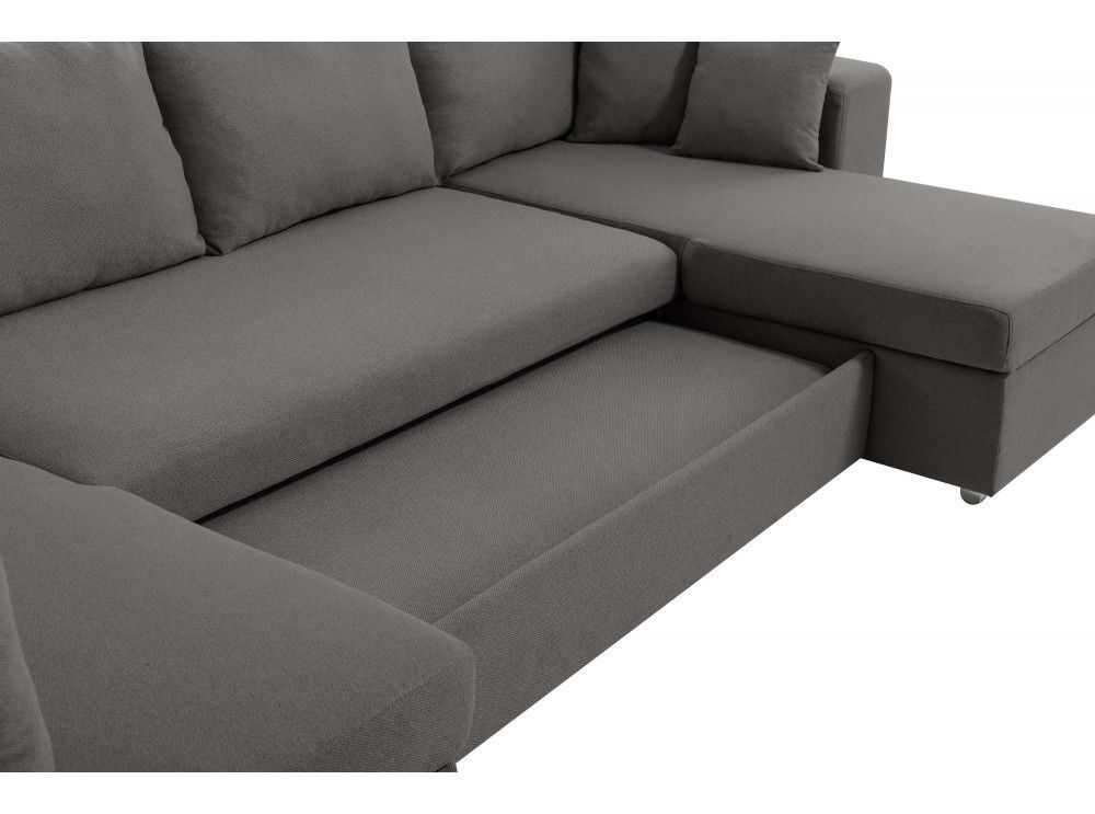 Canapé d’angle convertible et panoramique tissu gris Dina - Photo n°11