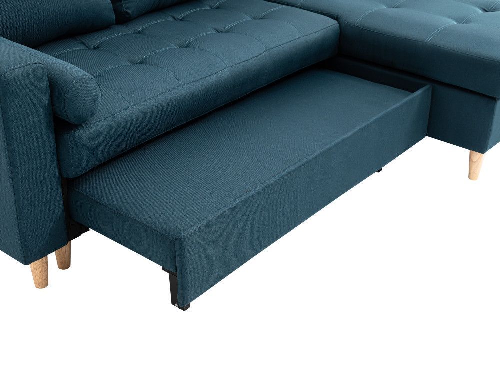 Canapé d'angle convertible et reversible tissu bleu canard Waler 229 cm - Photo n°6