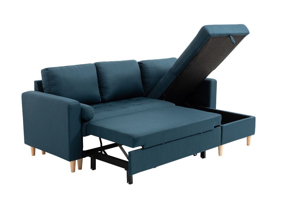 Canapé d'angle convertible et reversible tissu bleu canard Waler 229 cm - Photo n°10