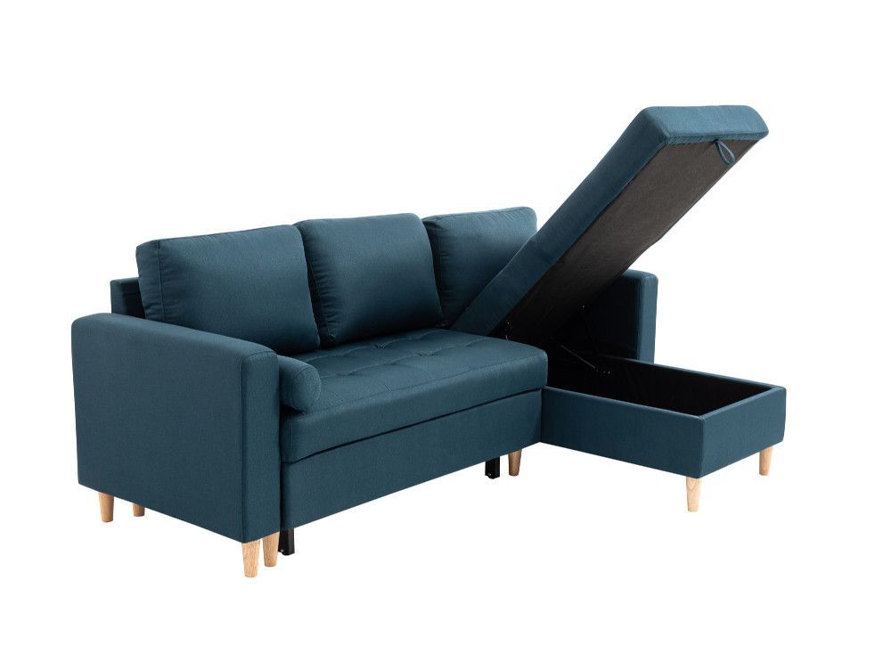 Canapé d'angle convertible et reversible tissu bleu canard Waler 229 cm - Photo n°11