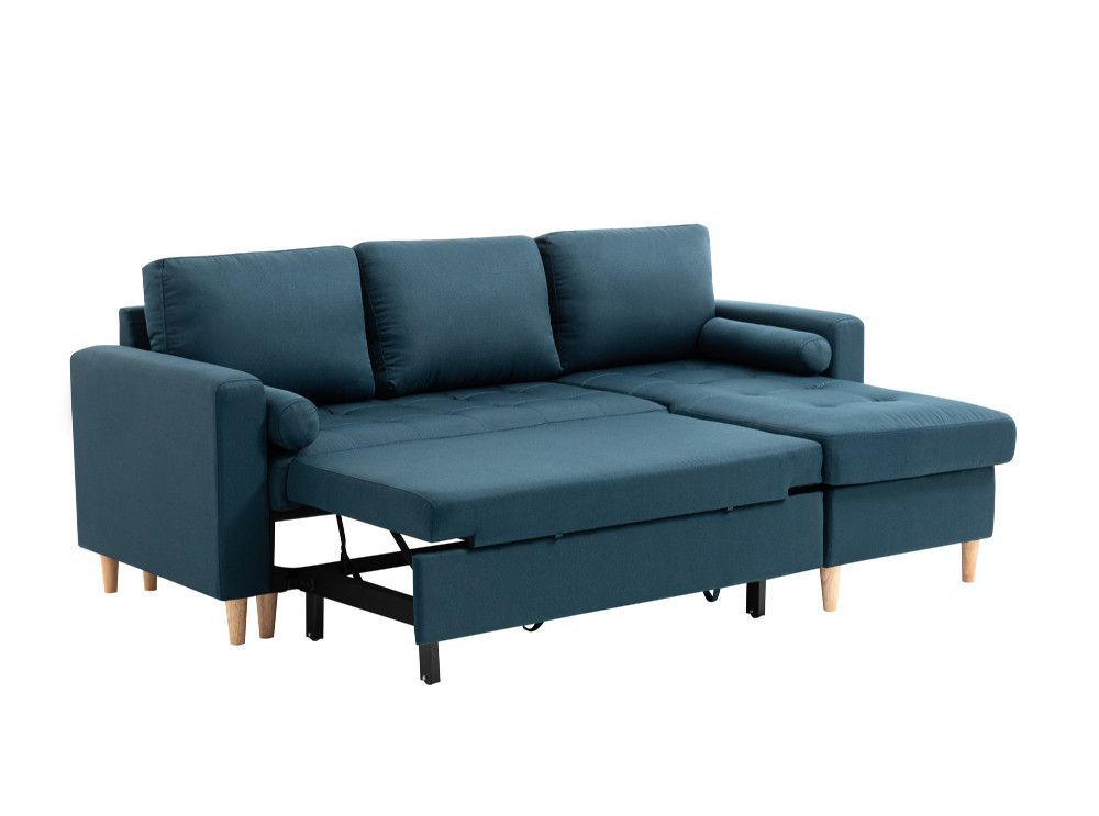 Canapé d'angle convertible et reversible tissu bleu canard Waler 229 cm - Photo n°12