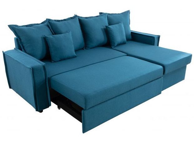 Canapé d'angle réversible convertible tissu bleu pétrole Tipi 223 cm - Photo n°5