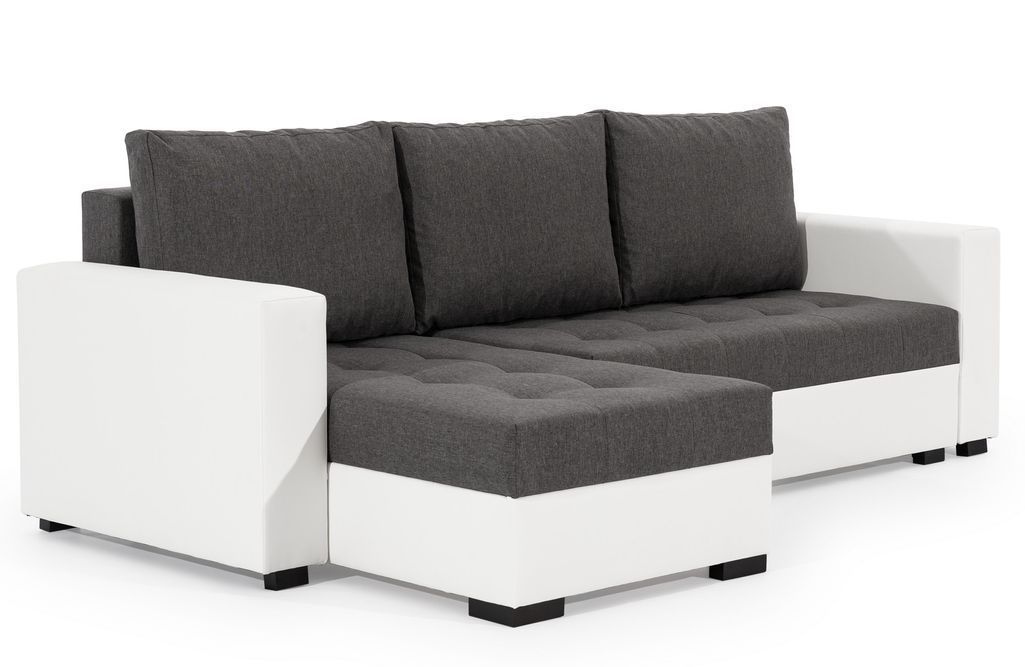 Canapé d'angle convertible et réversible tissu gris clair et simili cuir blanc Zelly 237 cm - Photo n°18