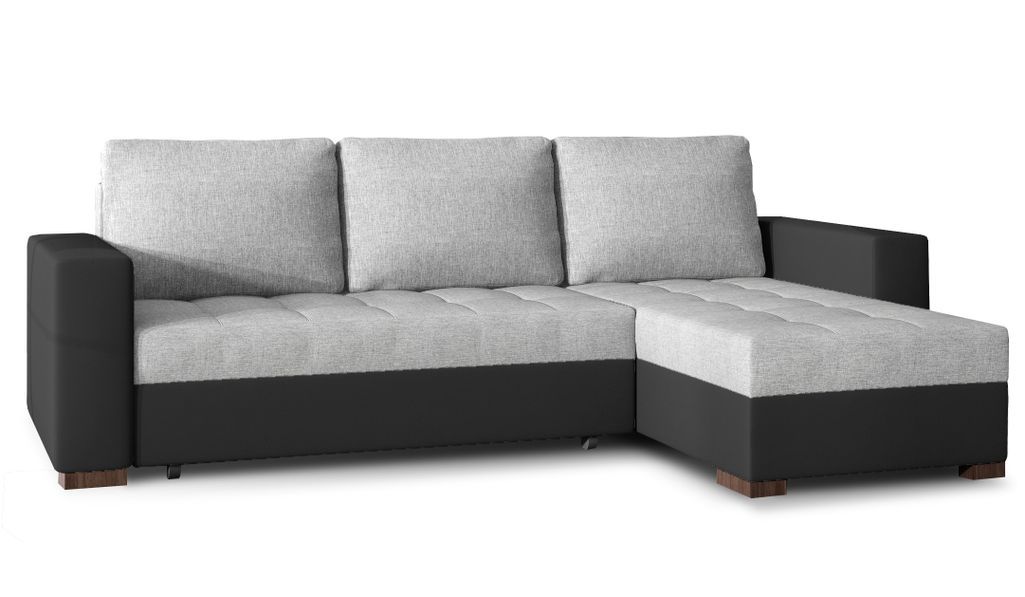 Canapé d'angle convertible et réversible tissu gris clair et simili cuir noir Zelly 237 cm - Photo n°1