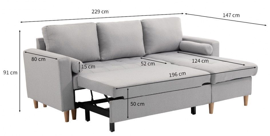 Canapé d'angle convertible et reversible tissu gris clair Waler 229 cm - Photo n°4