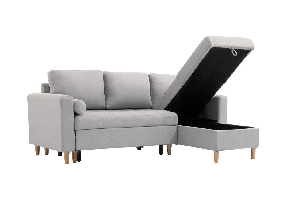 Canapé d'angle convertible et reversible tissu gris clair Waler 229 cm - Photo n°11