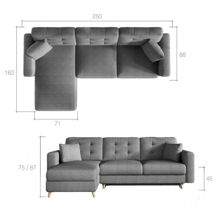Canapé d'angle réversible convertible tissu gris clair Agrad - Photo n°2