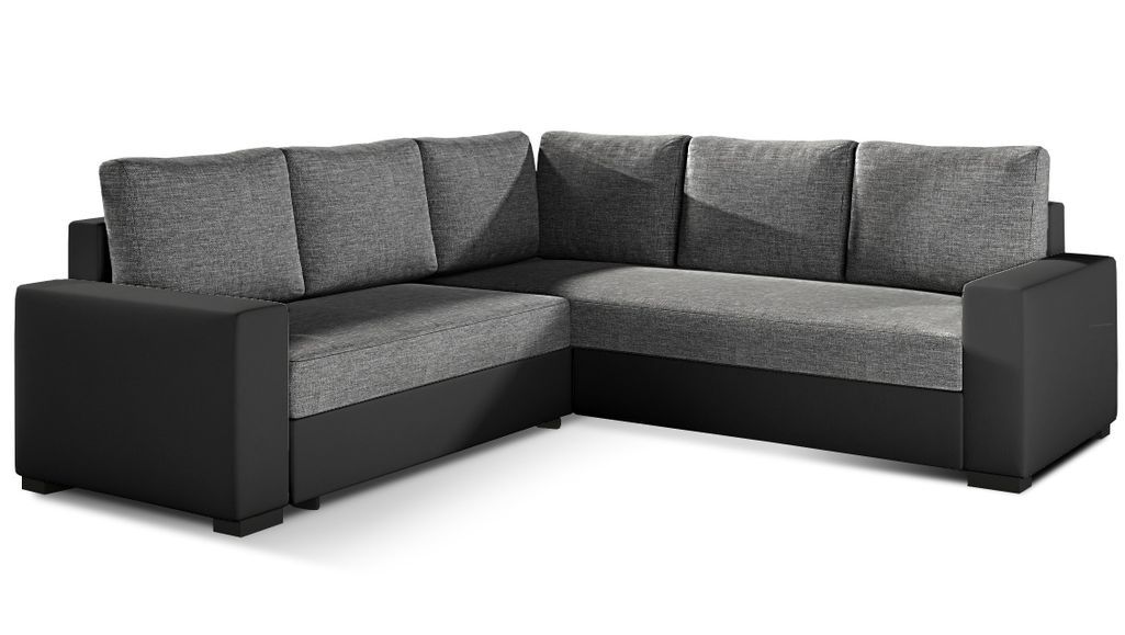 Canapé d'angle convertible simili noir et tissu gris chiné Travor 235 cm - Photo n°1