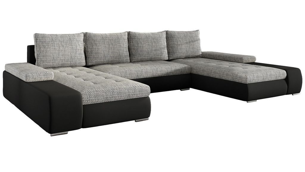 Canapé d'angle convertible tissu gris clair et simili noir Rim - Photo n°1