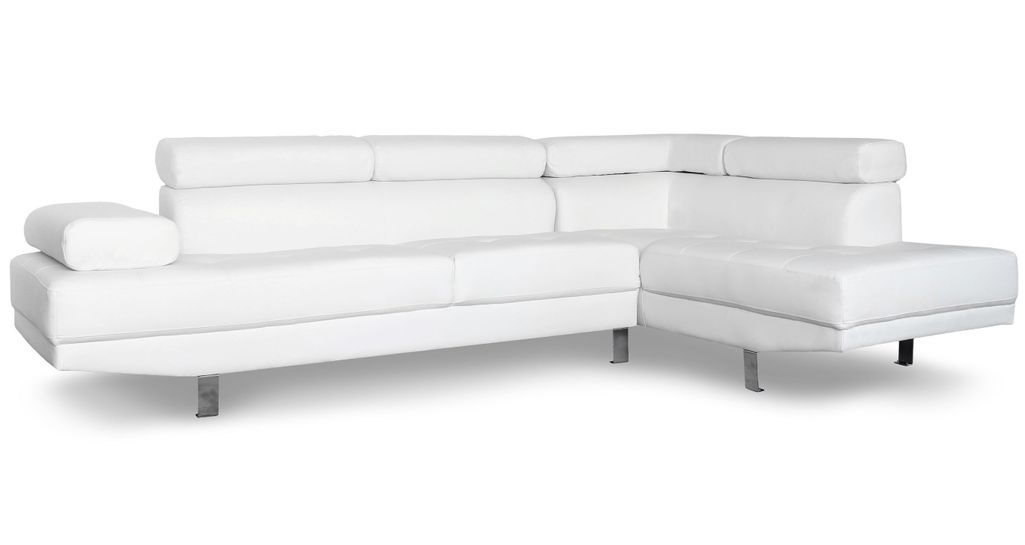 Canapé d'angle droit 5 places simili cuir blanc Omeg 260 cm - Photo n°2
