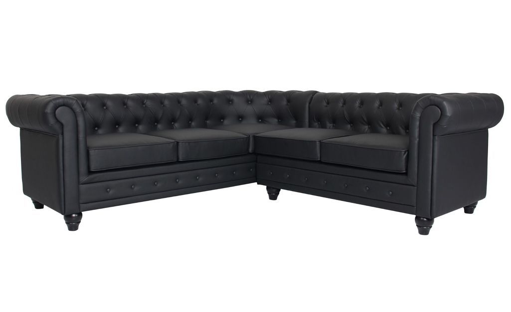 Canapé d'angle droit 5 places simili cuir noir Vatsi 220 cm - Photo n°1
