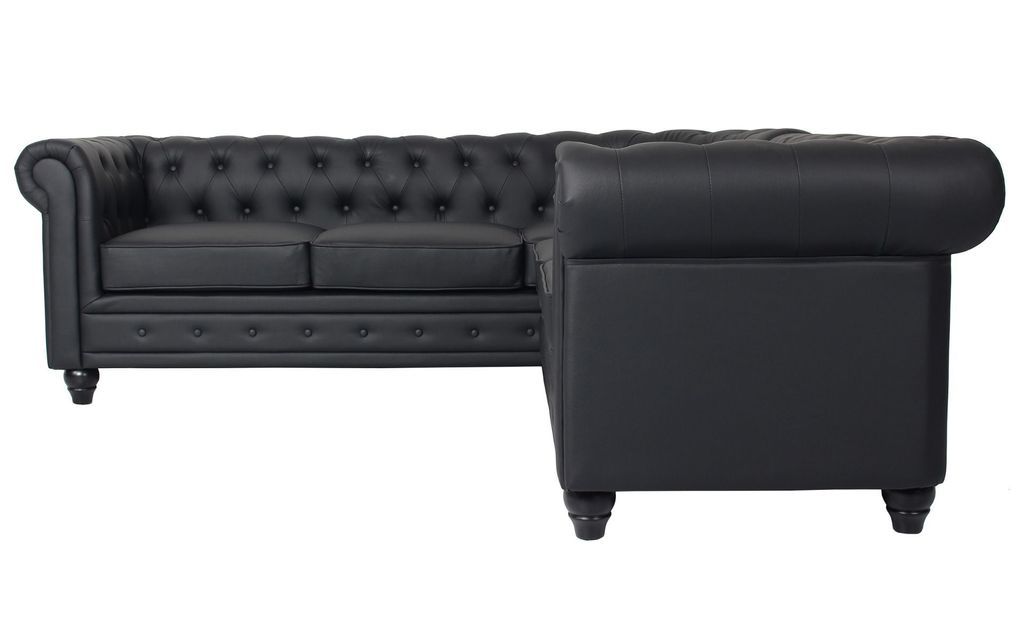Canapé d'angle droit 5 places simili cuir noir Vatsi 220 cm - Photo n°2