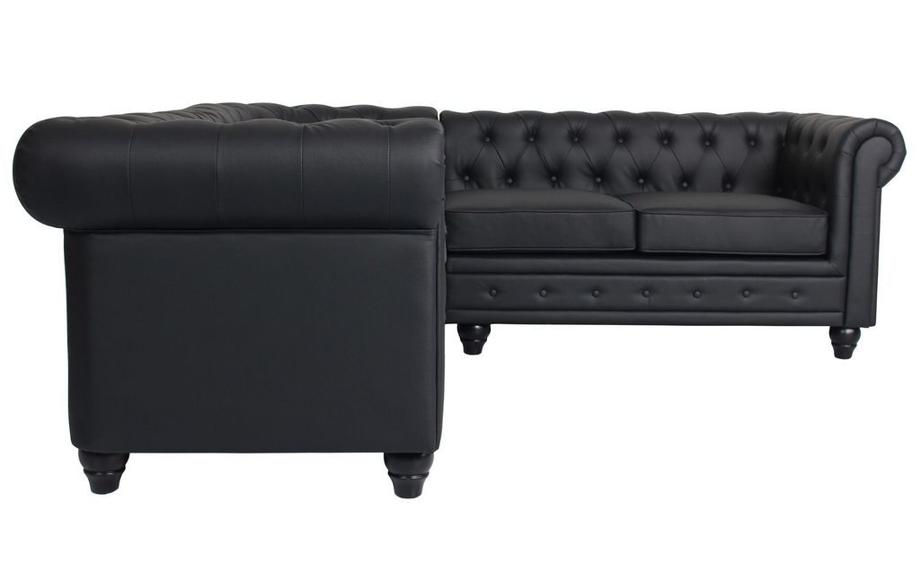 Canapé d'angle droit 5 places simili cuir noir Vatsi 220 cm - Photo n°3